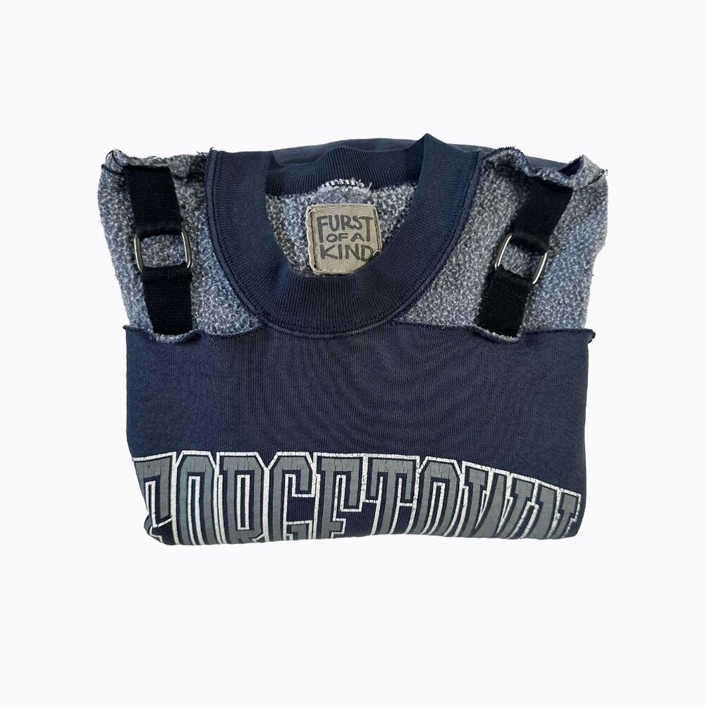 Vintage Georgetown Navy Sweatshirt 2XL Furst Of A Kind Upcycled Shoulder Straps - Picture 4 of 7